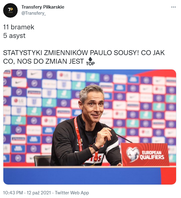 Statystyki ZMIENNIKÓW u Paulo Sousy w reprezentacji Polski!